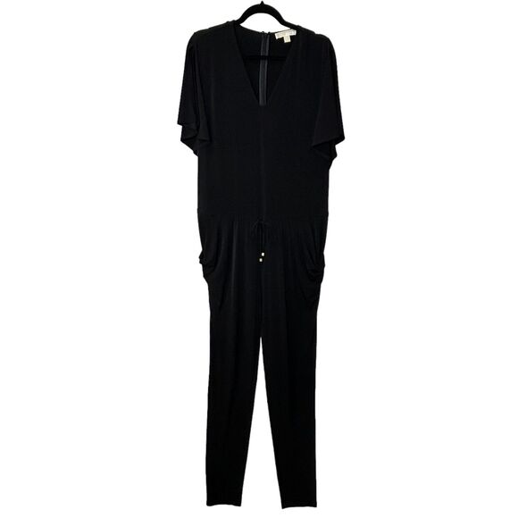 Michael Kors V Neck Flutter Split Sleeve Drawstring Jersey Jumpsuit Women Large - Picture 2 of 11